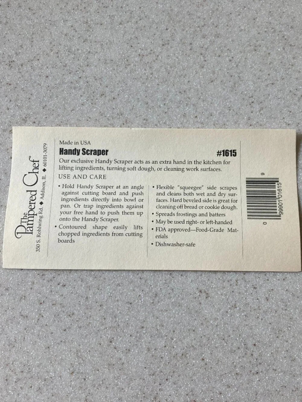 NIP The Pampered Chef White and Silver Handy Scraper #1615